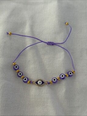 Evil Eye Bracelet Purple Beaded Adjustable Handmade Bracelet